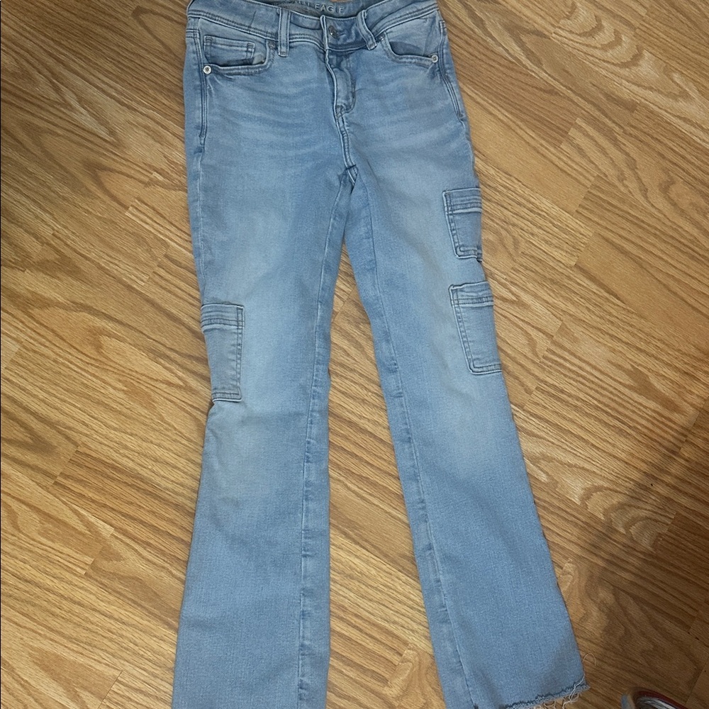 American Eagle Outfitters Light Blue Flare Cargo Jeans